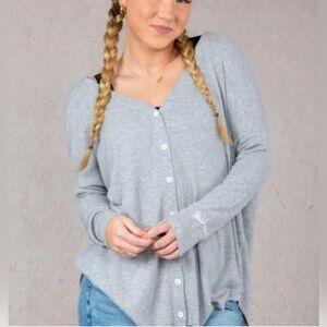 YoungLA Silver Cloud Cardigan V-Neck Button Front V-Neck in Gray - Size S/M